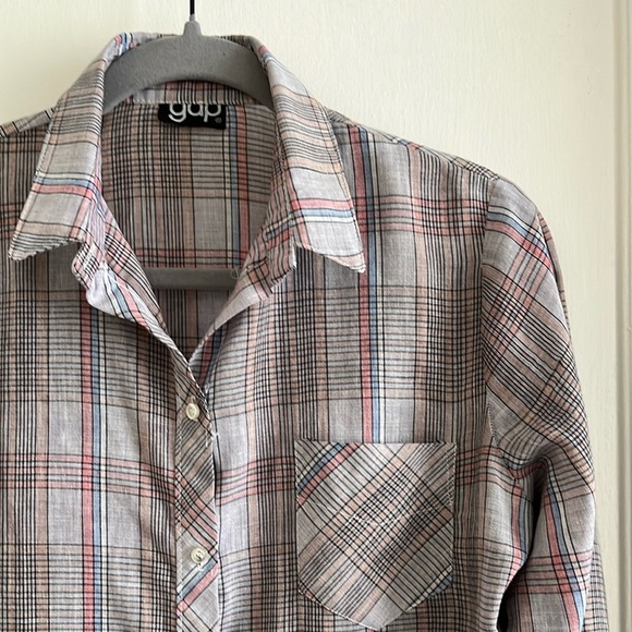 Vintage 70s 80s GAP Pastel Plaid Lightweight Button Down Blouse Top Shirt - Picture 10 of 13